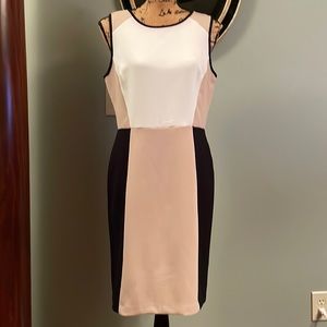 LOFT Chic Colorblock Midi Dress - Cream, Black, and Tan